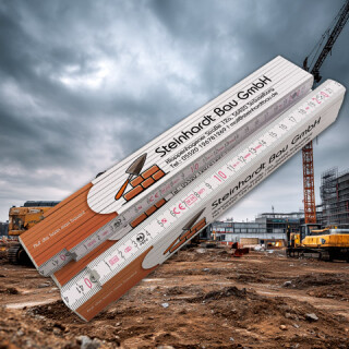 Zollstock mit Aufdruck aus Holz f&uuml;r den Bau mit...