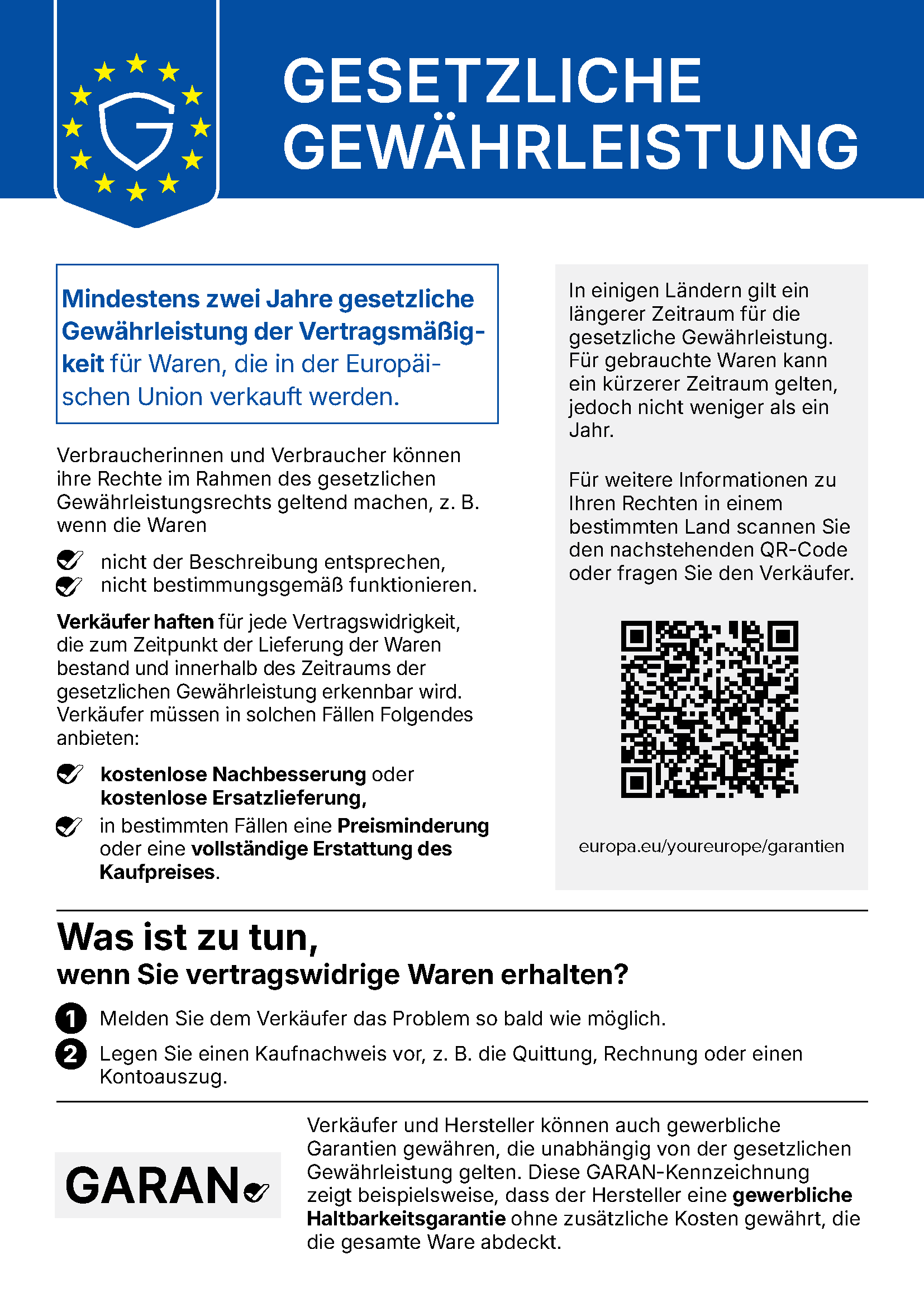 Ihre gesetzlichen Gewährleistungsrechte Offizielle EU-Mitteilung über das gesetzliche Gewährleistungsrecht